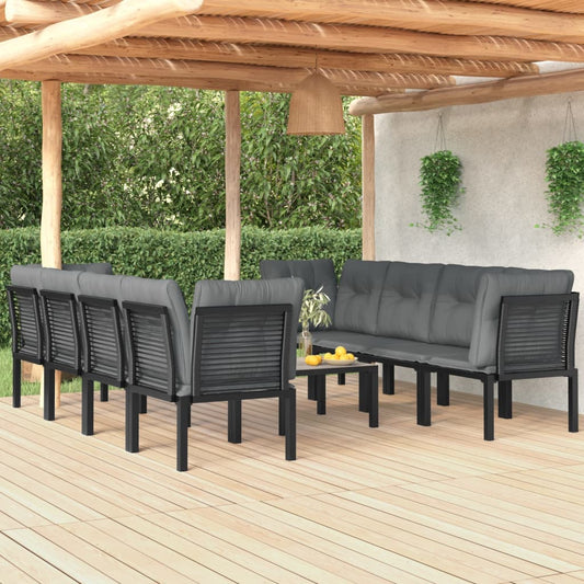 NNEVL 9 Piece Garden Lounge Set Black and Grey Poly Rattan-0